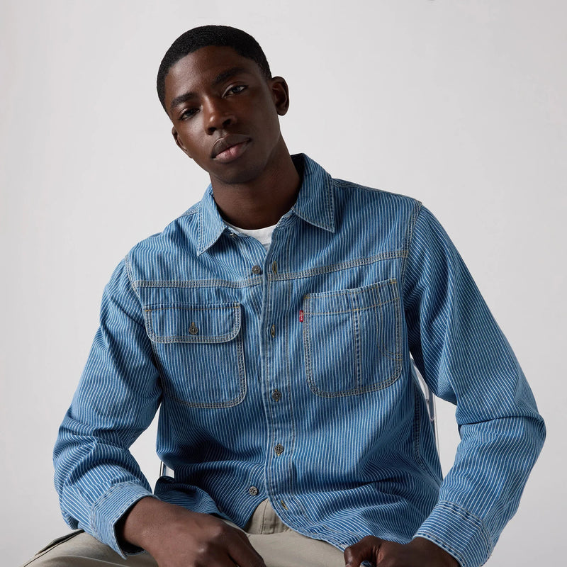 LEVI’S® MEN’S LONG-SLEEVE AUBURN WORKER SHIRT - MED INDIGO - FLAT FINISH