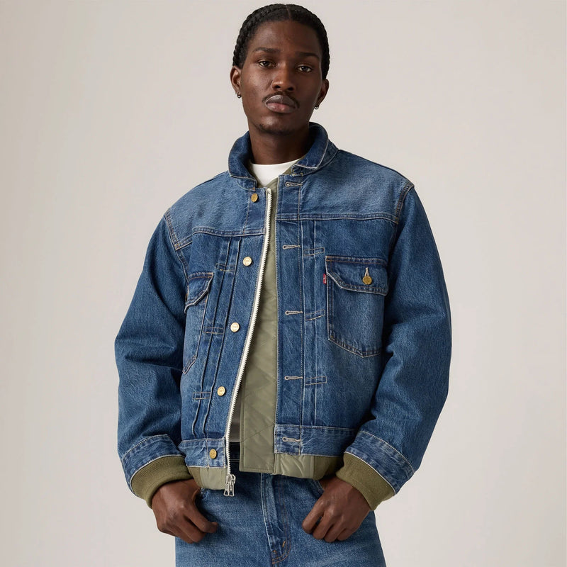 LEVI'S® X SACAI MEN'S DENIM X NYLON TWILL REVERSIBLE BLOUSON - DARK INDIGO - FLAT FINISH