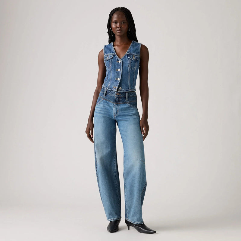 LEVI'S® WOMEN'S BARREL SADDLE BACK JEANS - MED INDIGO - WORN IN
